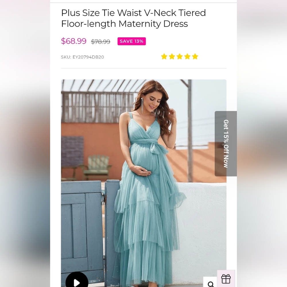 Plus Size Tie Waist V-Neck Tiered Floor-length Maternity